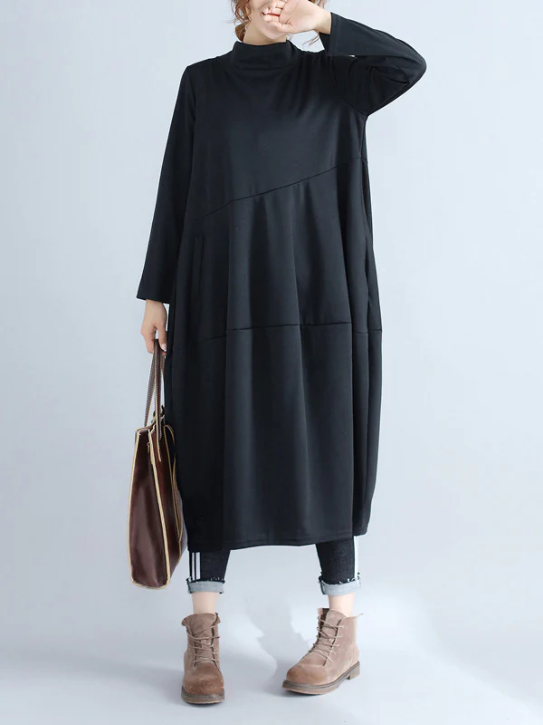 Casual Loose Plus Size Solid Color Hooded Midi Dresses - Image 3