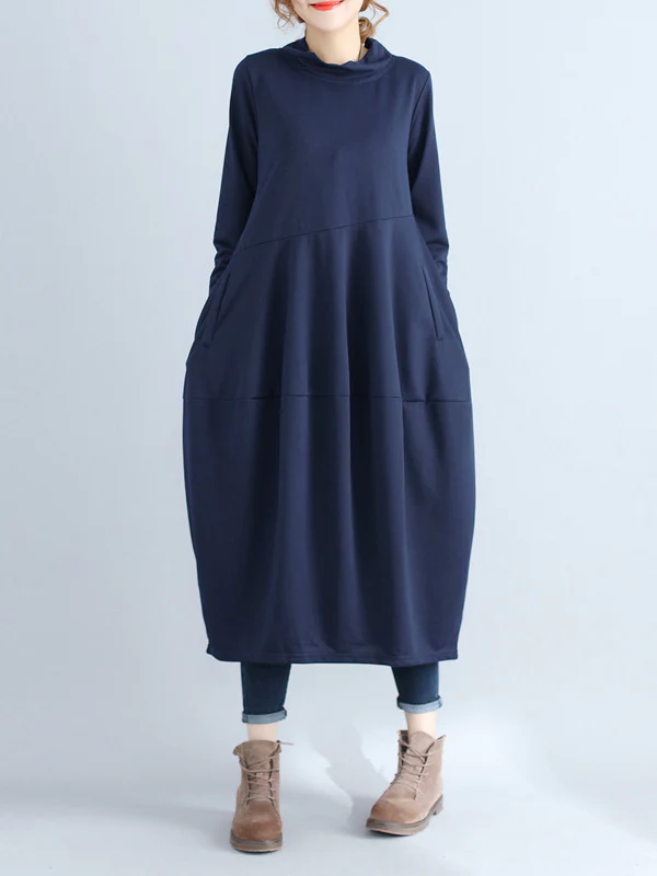 Casual Loose Plus Size Solid Color Hooded Midi Dresses - Image 4