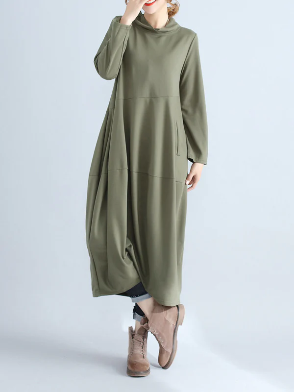 Casual Loose Plus Size Solid Color Hooded Midi Dresses - Image 5