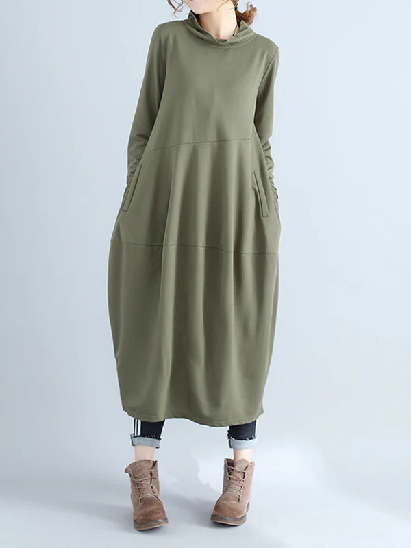 Casual Loose Plus Size Solid Color Hooded Midi Dresses - Image 6