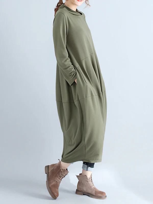 Casual Loose Plus Size Solid Color Hooded Midi Dresses - Image 7