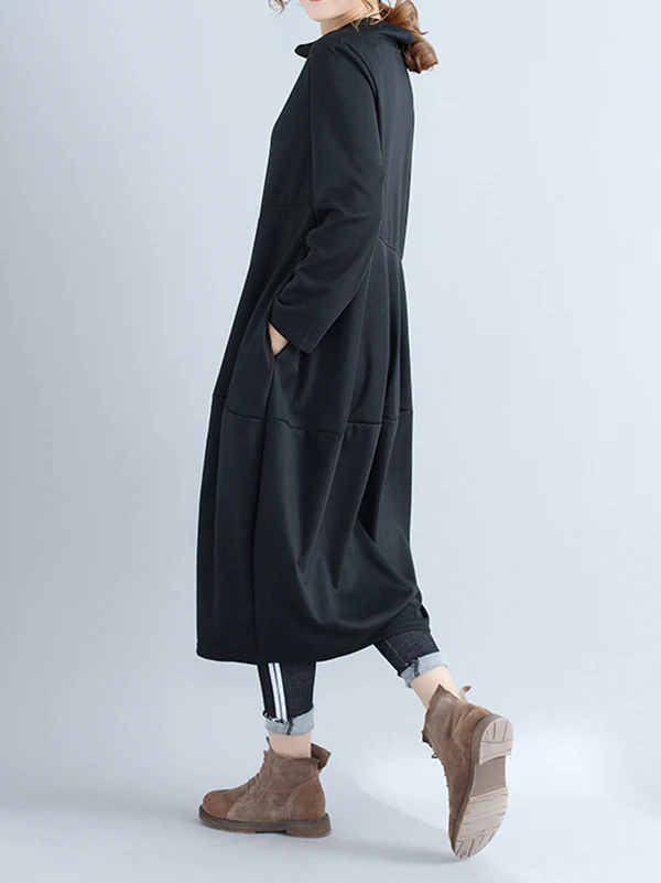 Casual Loose Plus Size Solid Color Hooded Midi Dresses - Image 9