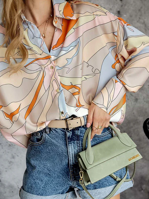 Casual Loose Printed Lapel Collar Blouses&Shirts Tops - Image 2