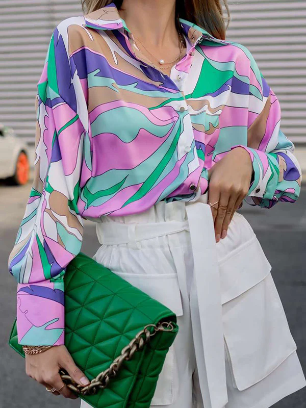Casual Loose Printed Lapel Collar Blouses&Shirts Tops - Image 3