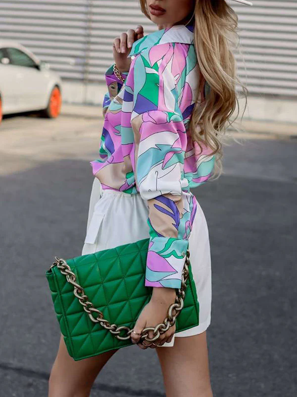 Casual Loose Printed Lapel Collar Blouses&Shirts Tops - Image 4