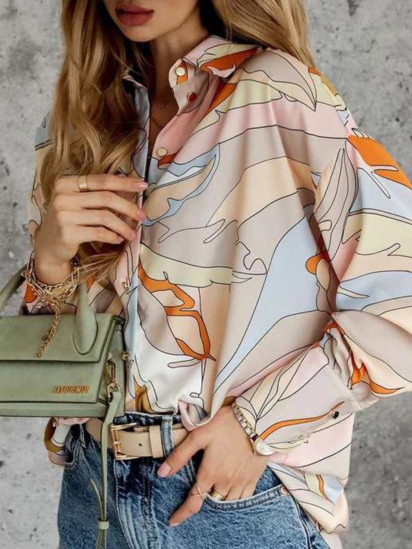 Casual Loose Printed Lapel Collar Blouses&Shirts Tops - Image 5