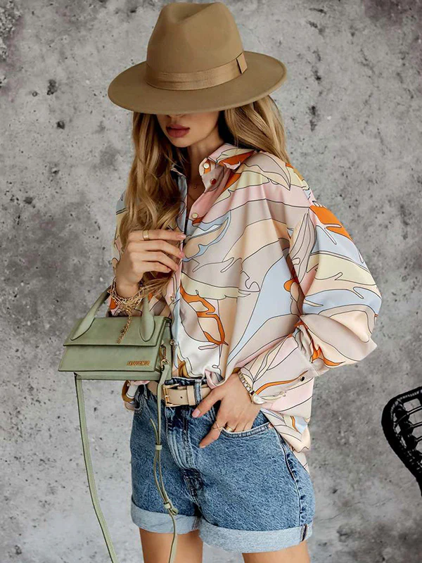 Casual Loose Printed Lapel Collar Blouses&Shirts Tops - Image 6