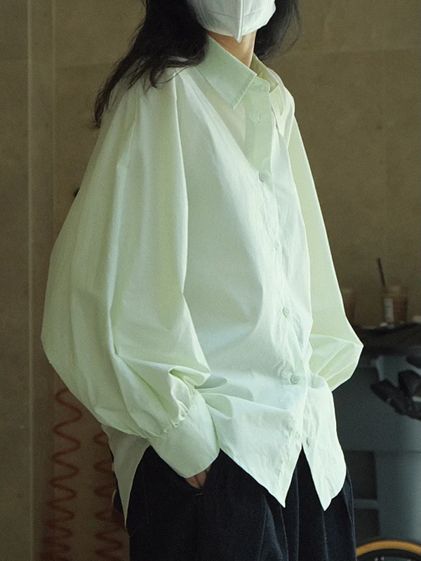 Casual Loose Puff Sleeves Solid Color Lapel Blouses - Image 16