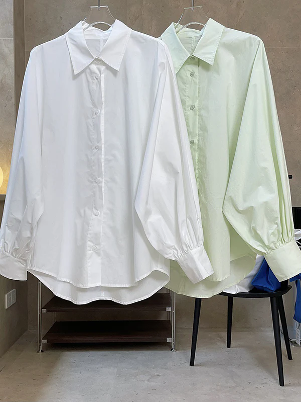 Casual Loose Puff Sleeves Solid Color Lapel Blouses - Image 22