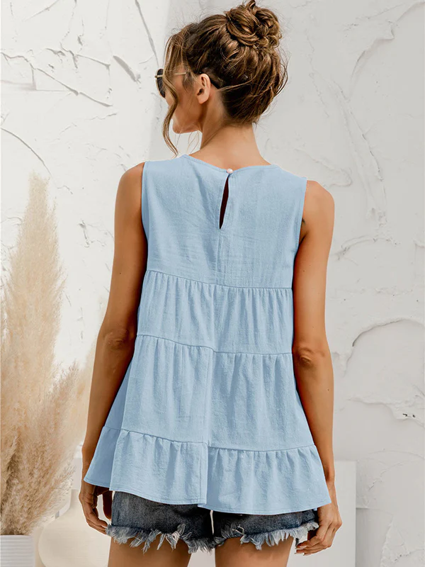 Casual Loose Sleeveless Split-Joint Solid Color Round-Neck Vest Top - Image 10