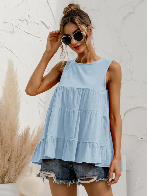 Casual Loose Sleeveless Split-Joint Solid Color Round-Neck Vest Top - Image 7