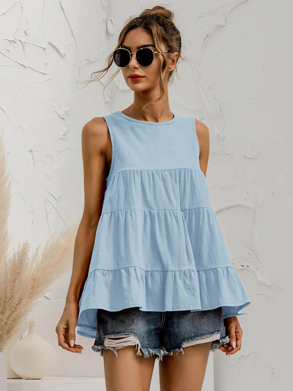 Casual Loose Sleeveless Split-Joint Solid Color Round-Neck Vest Top - Image 8