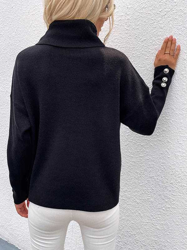 Casual Loose Solid Color High-Neck Long Sleeves Knitwear - Image 14