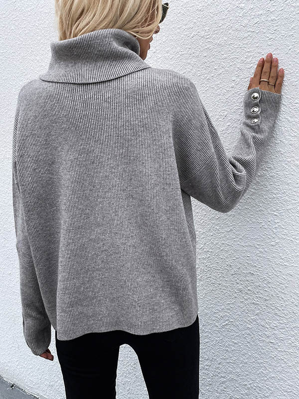 Casual Loose Solid Color High-Neck Long Sleeves Knitwear - Image 17