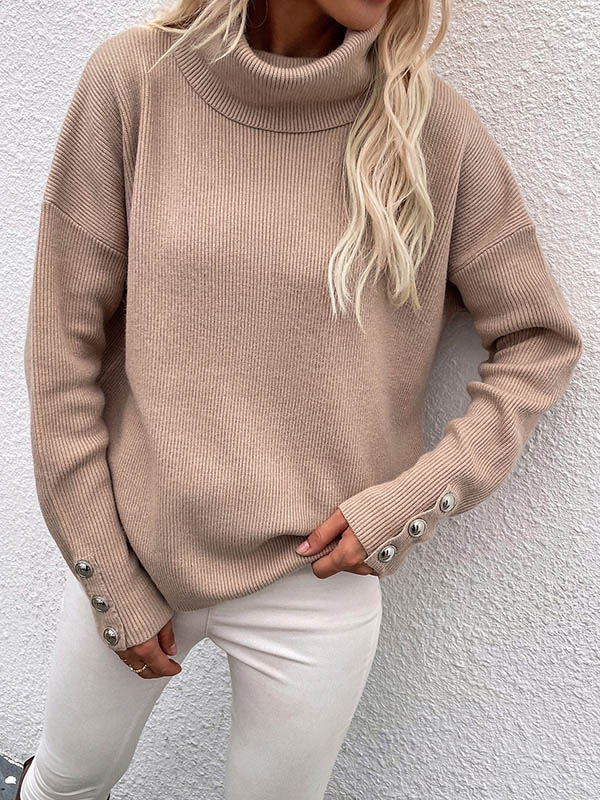 Casual Loose Solid Color High-Neck Long Sleeves Knitwear - Image 18