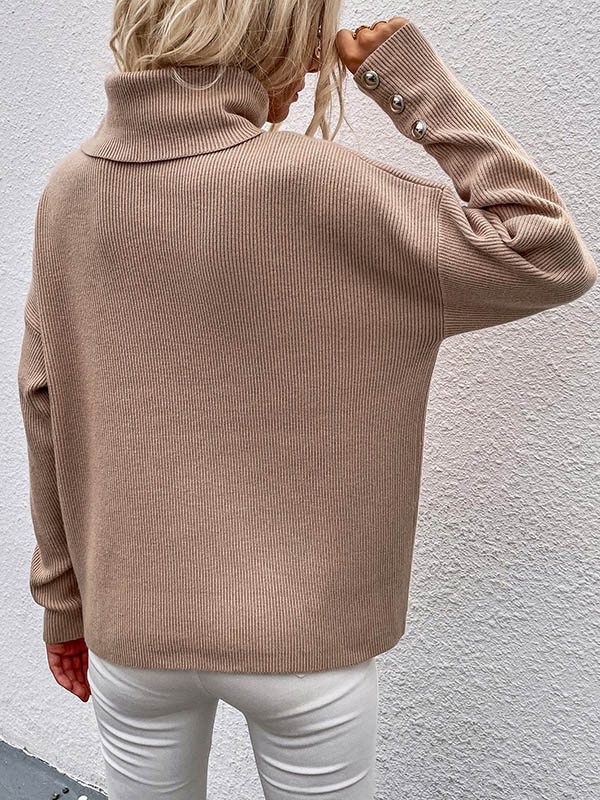 Casual Loose Solid Color High-Neck Long Sleeves Knitwear - Image 19