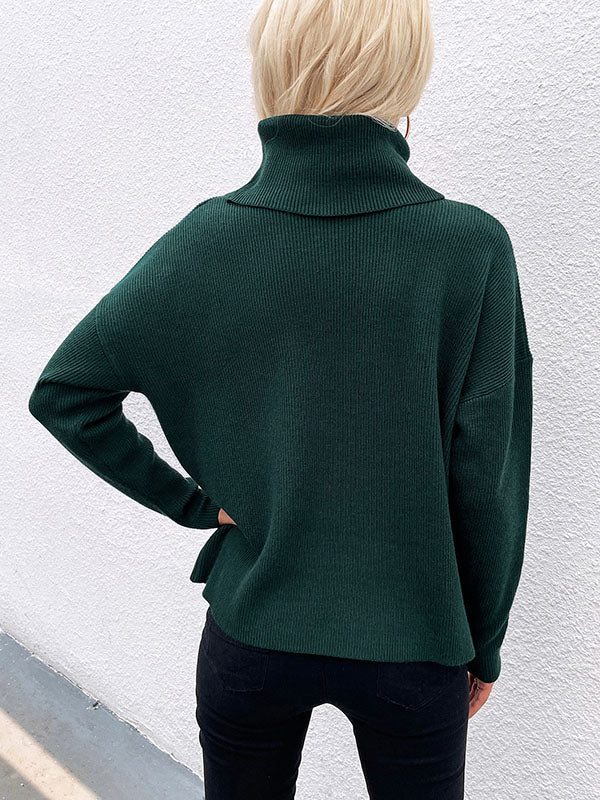 Casual Loose Solid Color High-Neck Long Sleeves Knitwear - Image 21