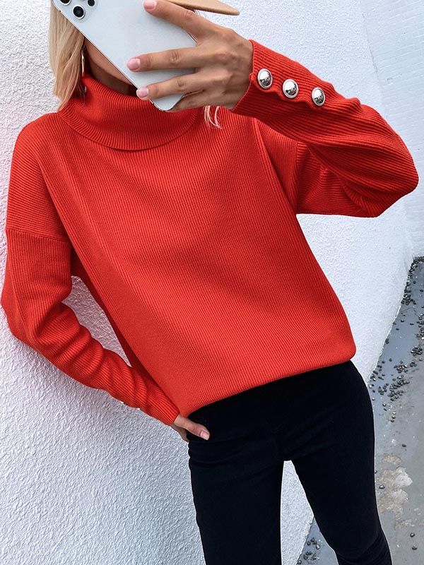 Casual Loose Solid Color High-Neck Long Sleeves Knitwear - Image 22