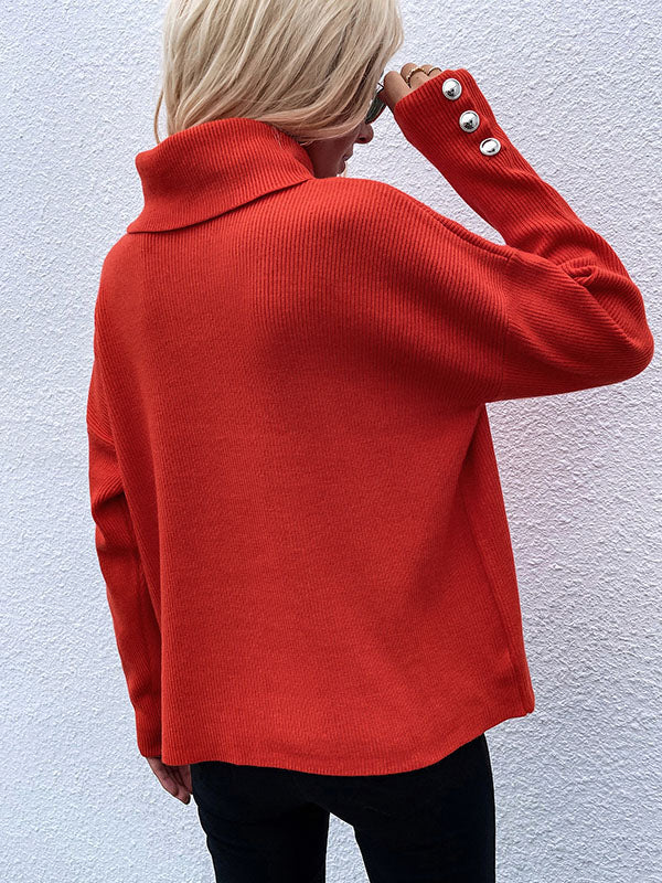 Casual Loose Solid Color High-Neck Long Sleeves Knitwear - Image 23