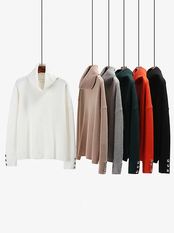 Casual Loose Solid Color High-Neck Long Sleeves Knitwear - Image 24