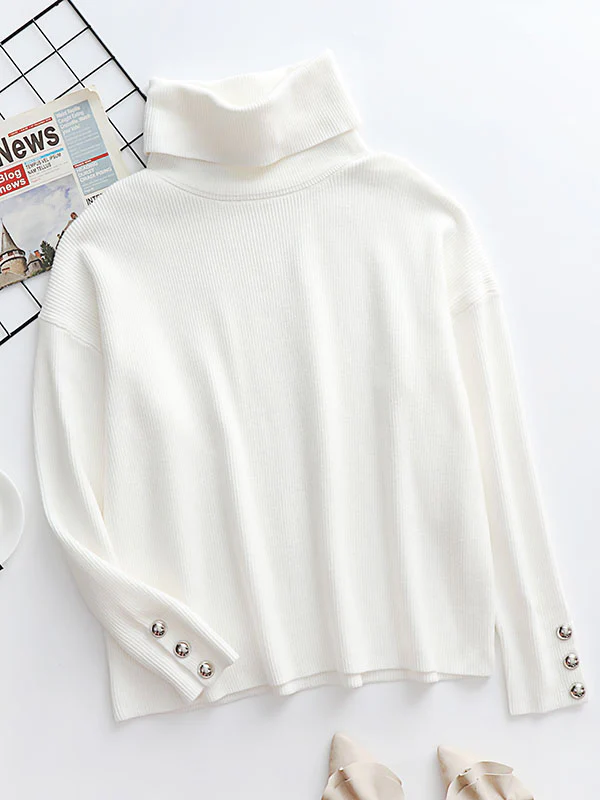 Casual Loose Solid Color High-Neck Long Sleeves Knitwear - Image 25