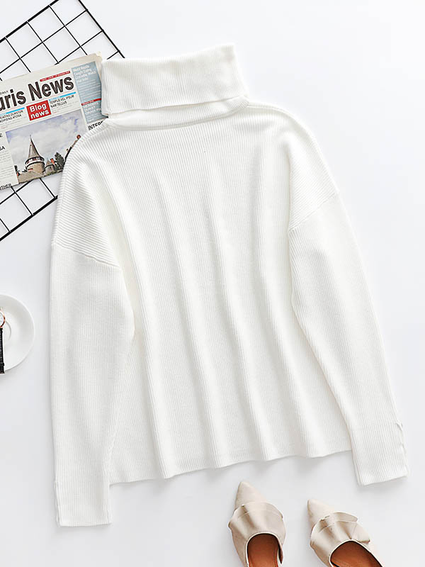Casual Loose Solid Color High-Neck Long Sleeves Knitwear - Image 26