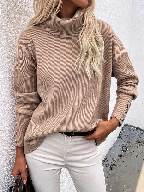 Casual Loose Solid Color High-Neck Long Sleeves Knitwear - Image 4