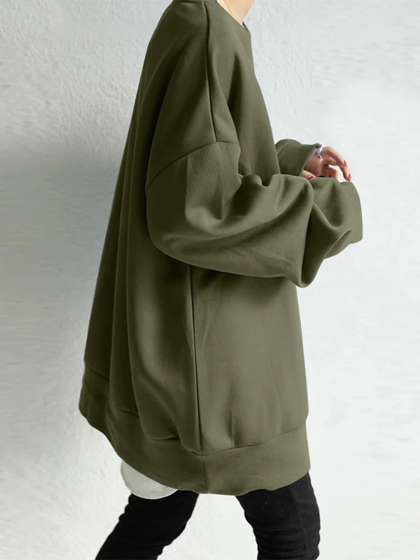 Casual Loose Solid Color Round-Neck Sweatshirt Top - Image 10