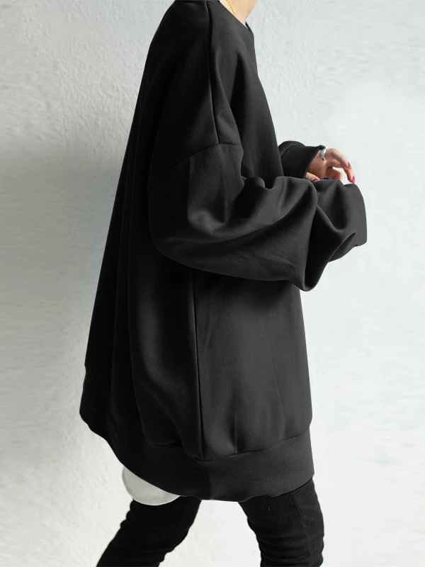 Casual Loose Solid Color Round-Neck Sweatshirt Top - Image 11