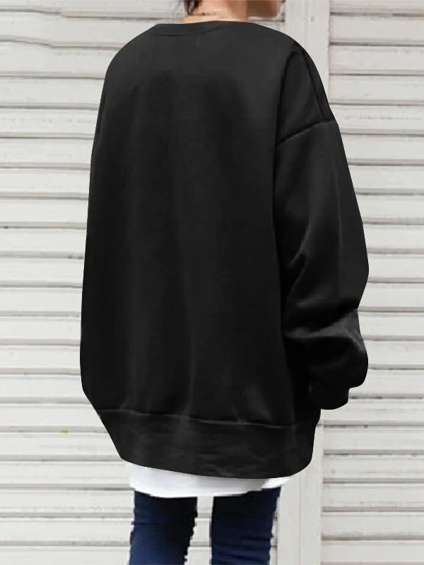 Casual Loose Solid Color Round-Neck Sweatshirt Top - Image 12