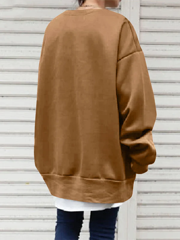 Casual Loose Solid Color Round-Neck Sweatshirt Top - Image 13