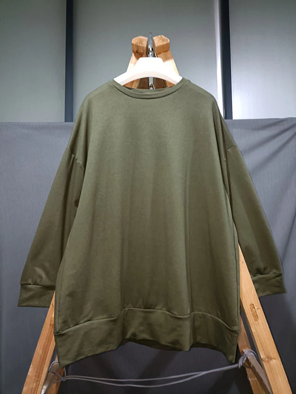Casual Loose Solid Color Round-Neck Sweatshirt Top - Image 14