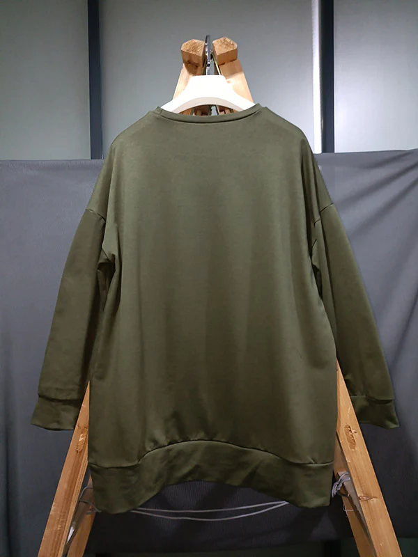 Casual Loose Solid Color Round-Neck Sweatshirt Top - Image 15