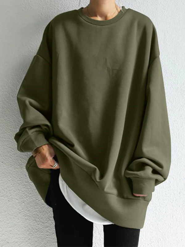 Casual Loose Solid Color Round-Neck Sweatshirt Top - Image 2