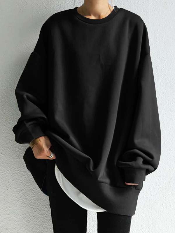 Casual Loose Solid Color Round-Neck Sweatshirt Top - Image 3