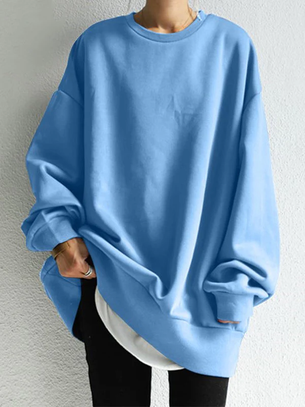 Casual Loose Solid Color Round-Neck Sweatshirt Top - Image 4