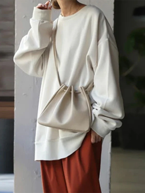 Casual Loose Solid Color Round-Neck Sweatshirt Top - Image 6