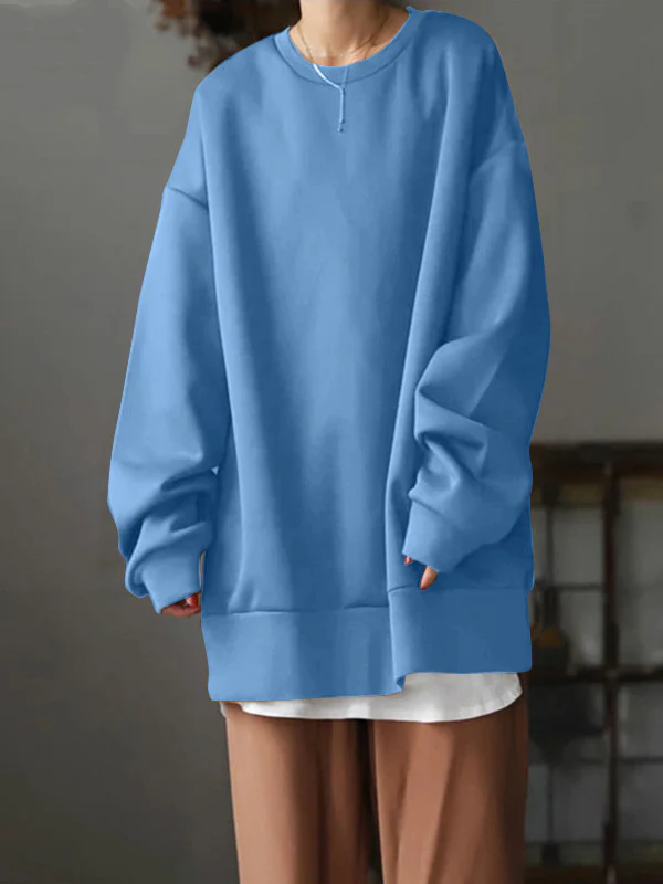 Casual Loose Solid Color Round-Neck Sweatshirt Top - Image 8