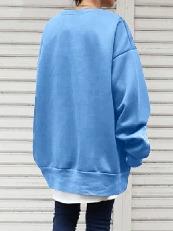 Casual Loose Solid Color Round-Neck Sweatshirt Top - Image 9