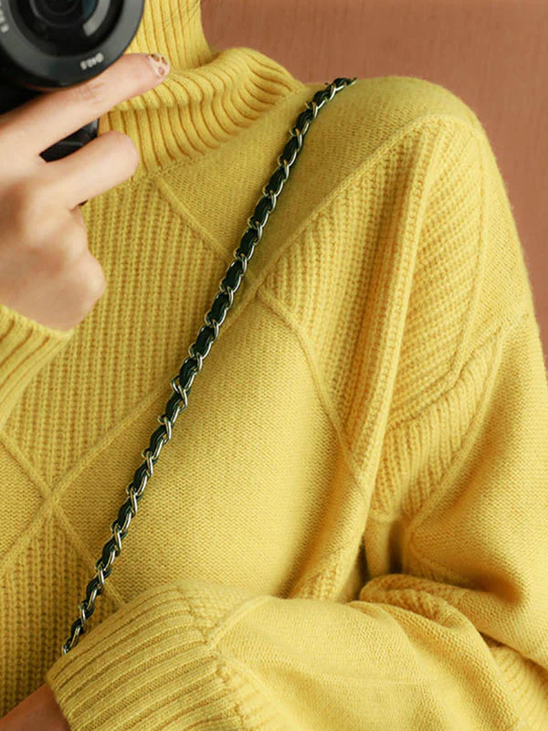 Casual Loose Solid Color Striped High-Neck Long Sleeves Sweater Tops - Image 11