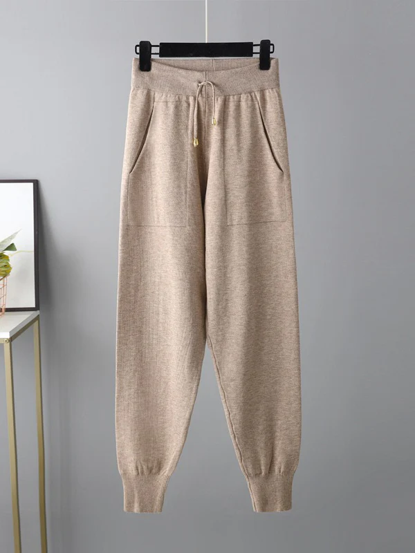 Casual Loose Solid Color V-Neck Cardigan Tops & Harem Pants Two Pieces Set - Image 10