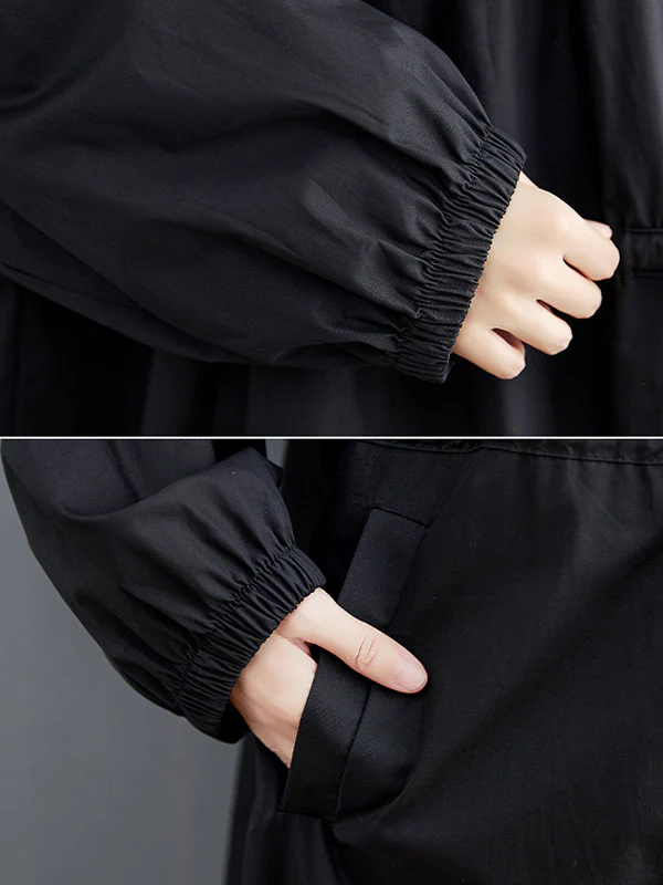 Casual Loose Solid Color Zipper Drawstring Long Sleeves Hooded Trench Coat - Image 15