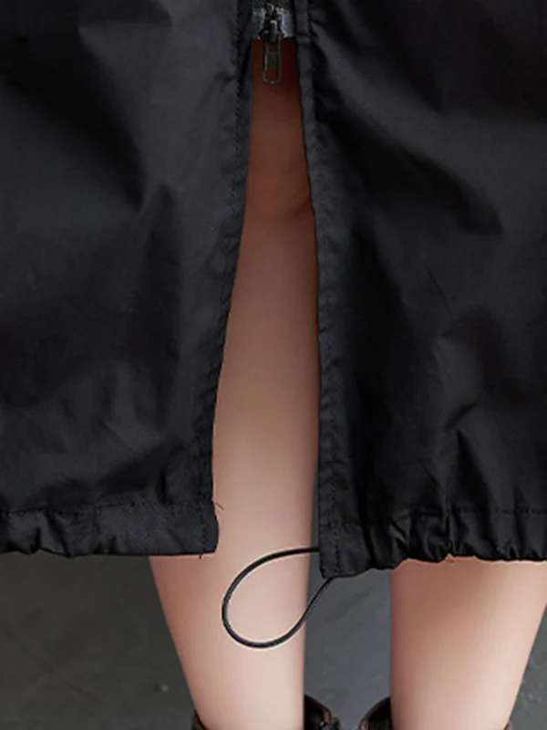 Casual Loose Solid Color Zipper Drawstring Long Sleeves Hooded Trench Coat - Image 16