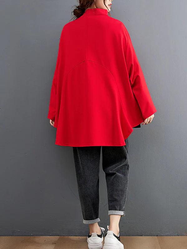 Casual Loose Split-Joint High-Neck Long Batwing Sleeves T-Shirt - Image 13