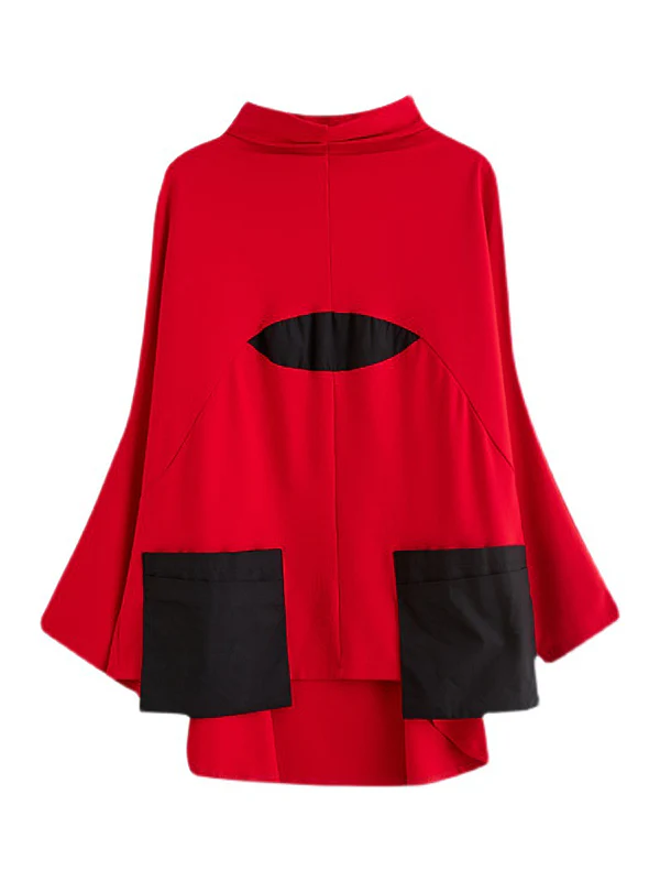 Casual Loose Split-Joint High-Neck Long Batwing Sleeves T-Shirt - Image 14