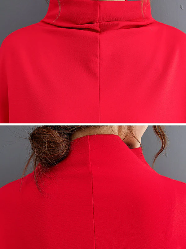 Casual Loose Split-Joint High-Neck Long Batwing Sleeves T-Shirt - Image 15