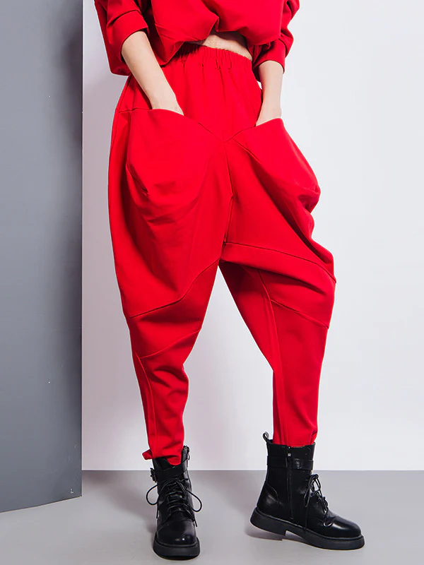 Casual Loose Split-Joint Solid Color High-Waisted Harem Pants - Image 10