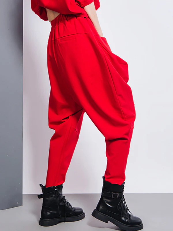 Casual Loose Split-Joint Solid Color High-Waisted Harem Pants - Image 11