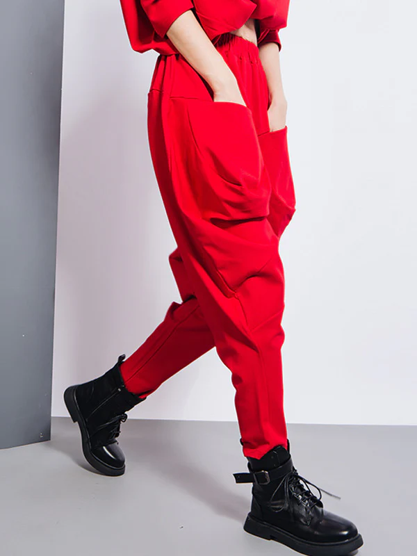Casual Loose Split-Joint Solid Color High-Waisted Harem Pants - Image 12