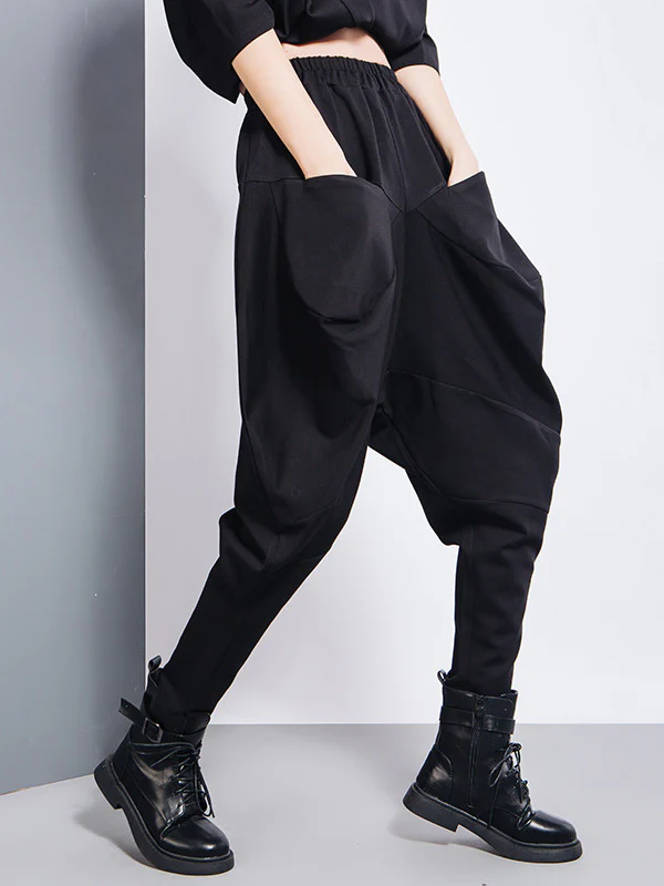 Casual Loose Split-Joint Solid Color High-Waisted Harem Pants - Image 4
